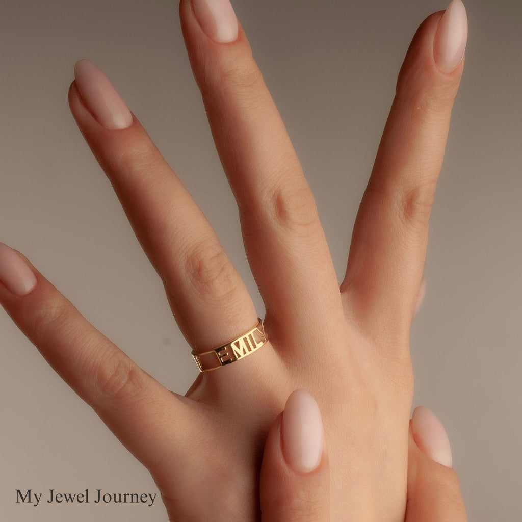Custom 14K Gold Name Ring, Personalized Band Ring, Roman Numerals Ring, Gold Jewelry Gift Her, Personalized Christmas Gift, Gift For Mom