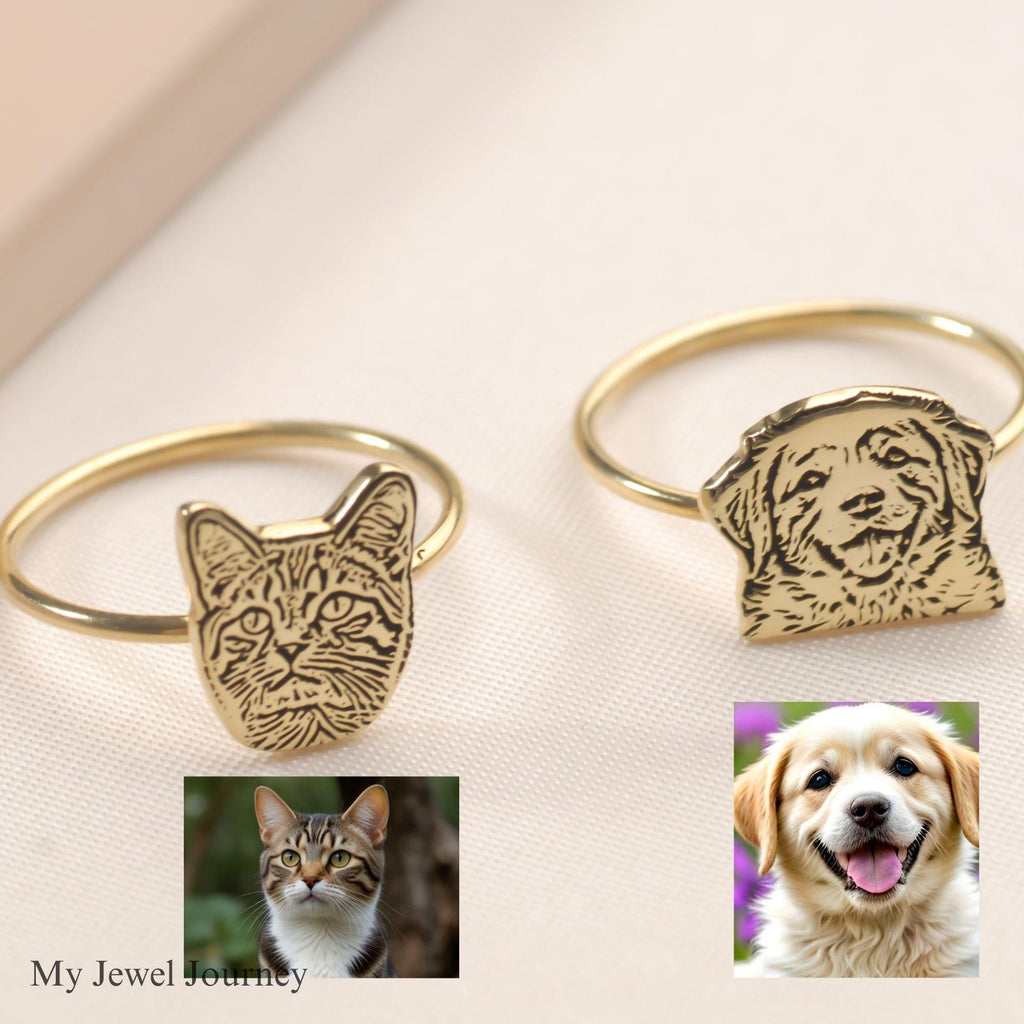 14K Gold Custom Pet Portrait Ring, Dog Photo Engraved Ring, Cat Photo Ring, Pet Jewelry, Engraved Dog Cat Memorial Jewelry,Mother’s Day Gift