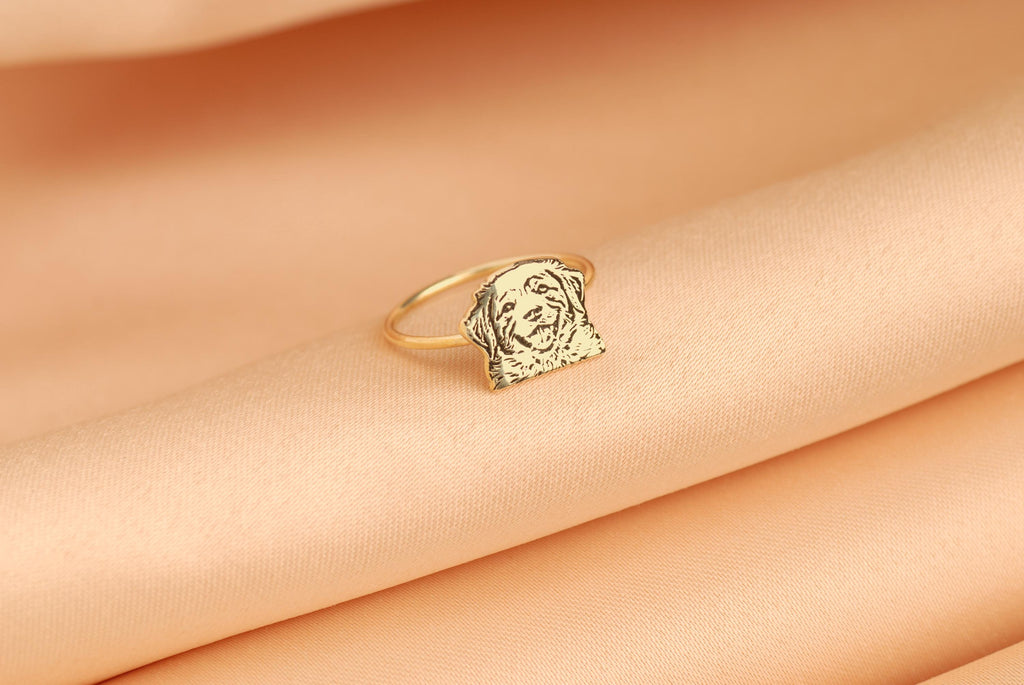 14K Gold Custom Pet Portrait Ring, Dog Photo Engraved Ring, Cat Photo Ring, Pet Jewelry, Engraved Dog Cat Memorial Jewelry,Mother’s Day Gift