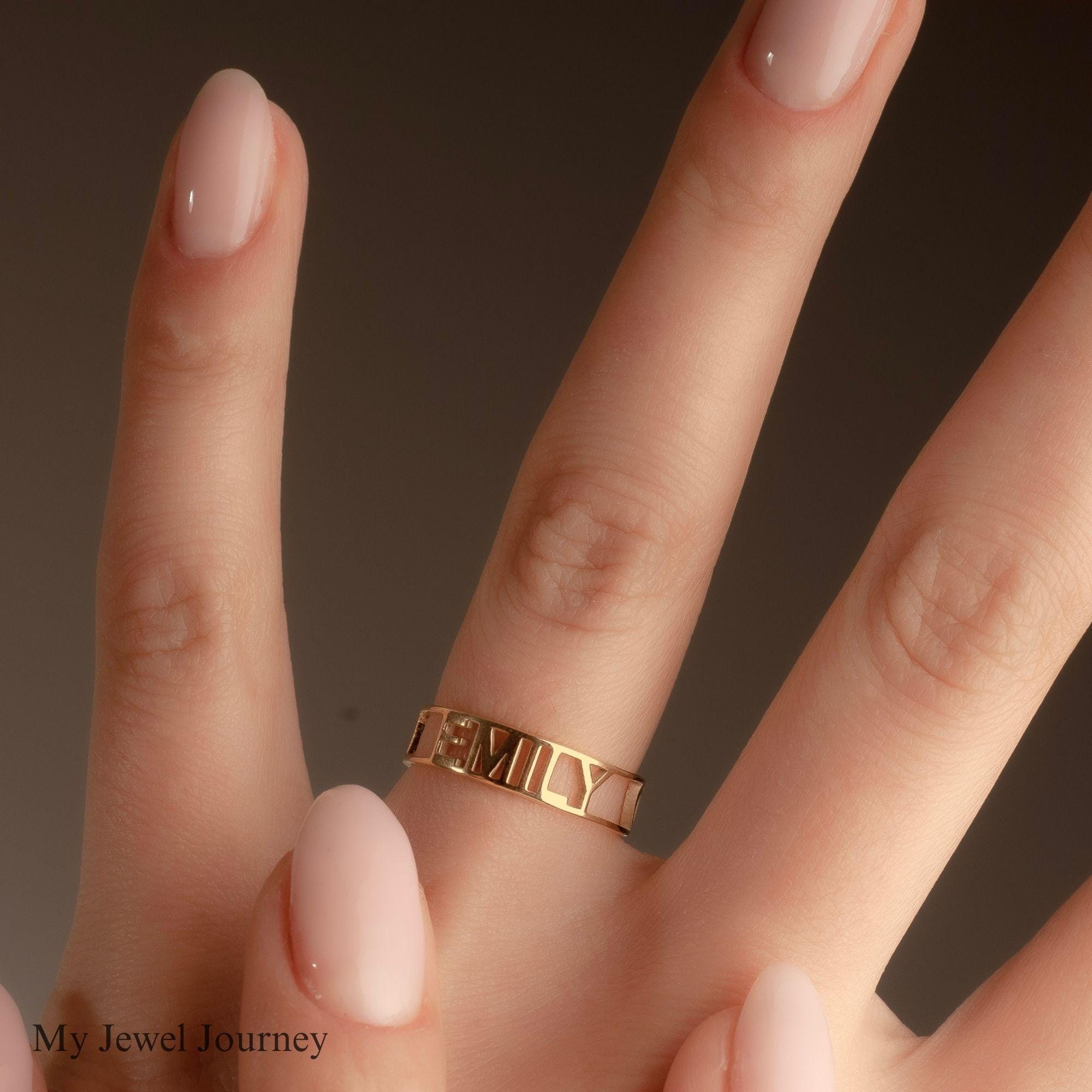 Custom 14K Gold Name Ring, Personalized Band Ring, Roman Numerals Ring, Gold Jewelry Gift Her, Personalized Christmas Gift, Gift For Mom