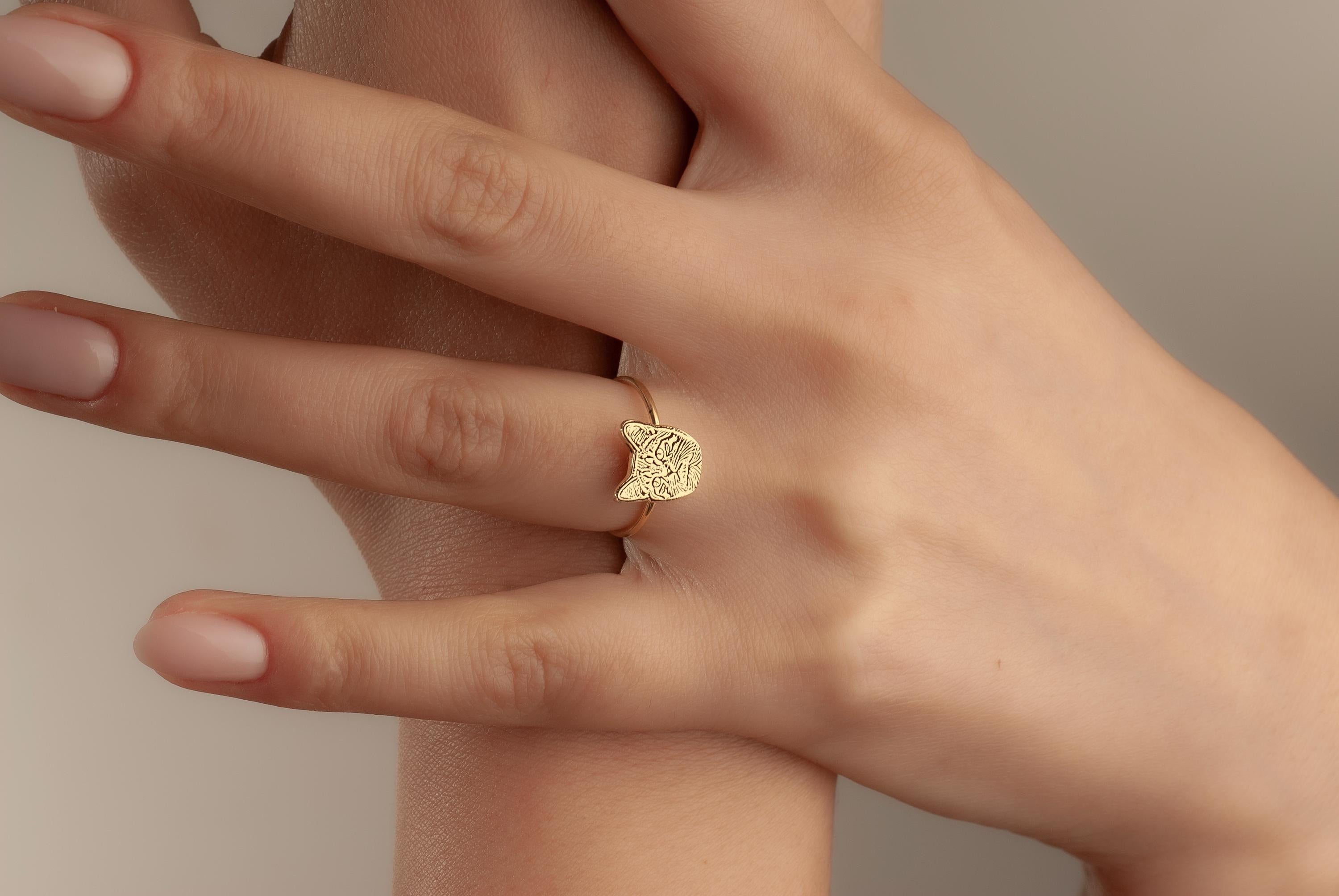 14K Gold Custom Pet Portrait Ring, Dog Photo Engraved Ring, Cat Photo Ring, Pet Jewelry, Engraved Dog Cat Memorial Jewelry,Mother’s Day Gift