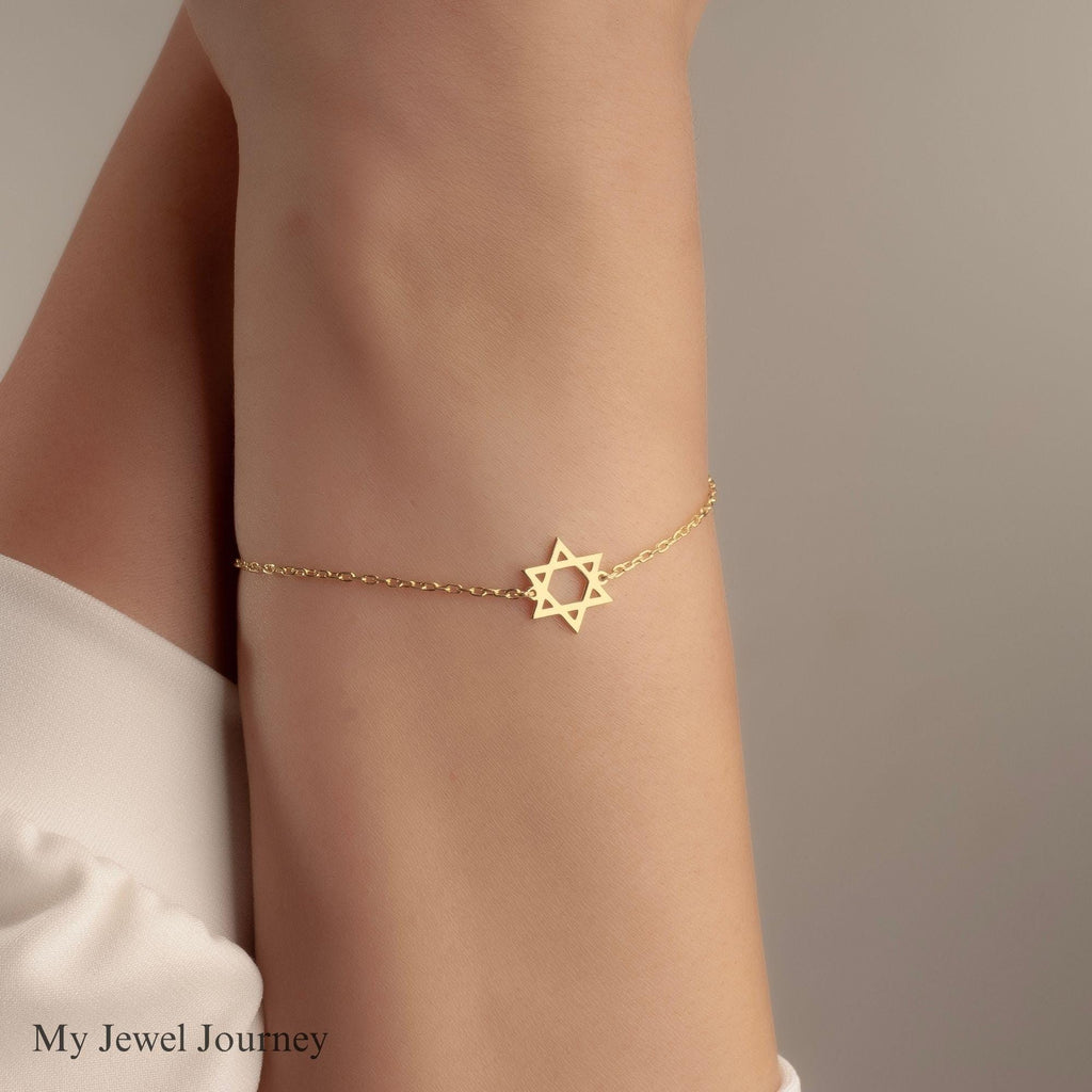 Tiny 14K Gold Star of David Bracelet, Magen David Bracelet, Dainty Religious Bracelet, Jewish Magen Star Charm