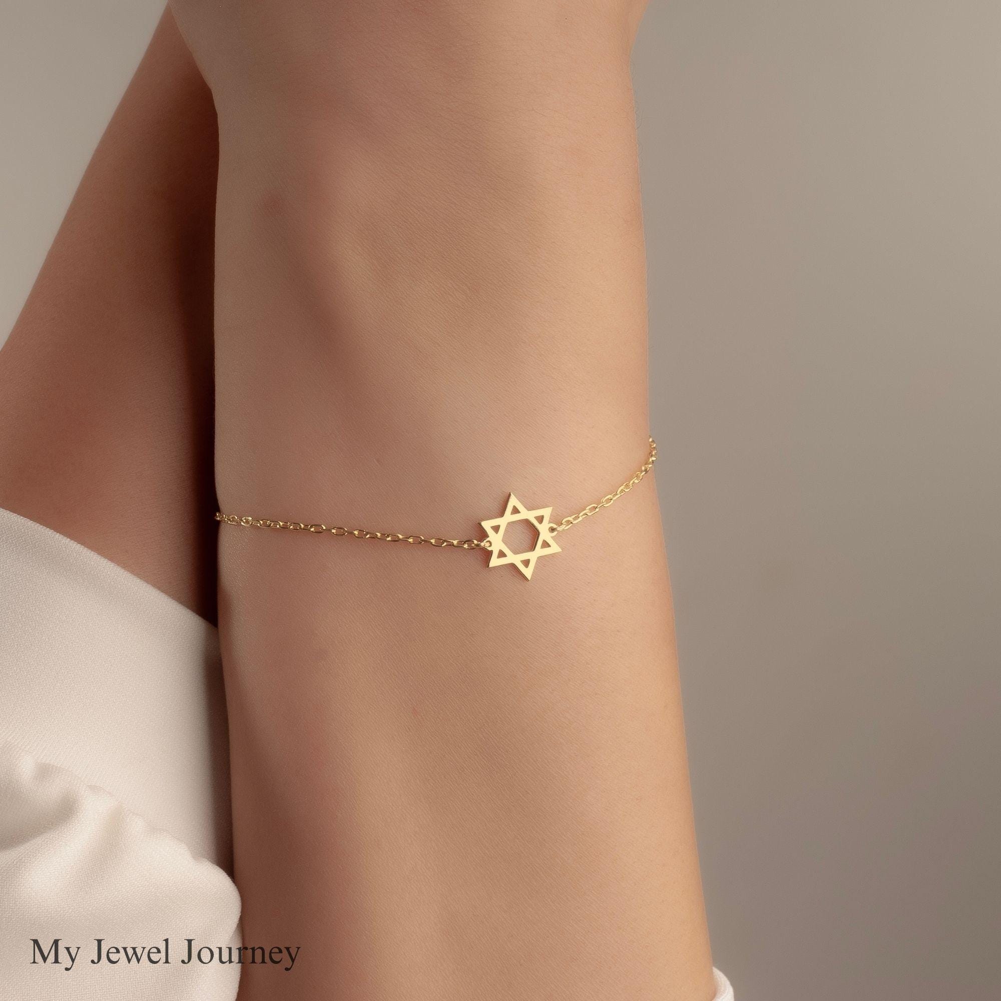 Tiny 14K Gold Star of David Bracelet, Magen David Bracelet, Dainty Religious Bracelet, Jewish Magen Star Charm