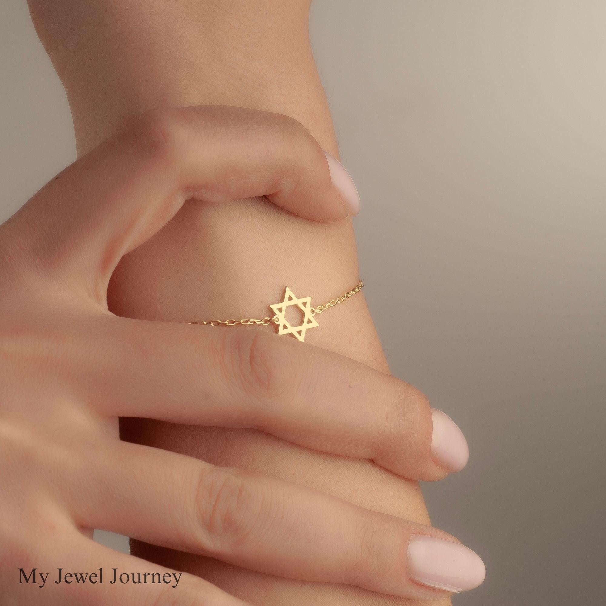 Tiny 14K Gold Star of David Bracelet, Magen David Bracelet, Dainty Religious Bracelet, Jewish Magen Star Charm