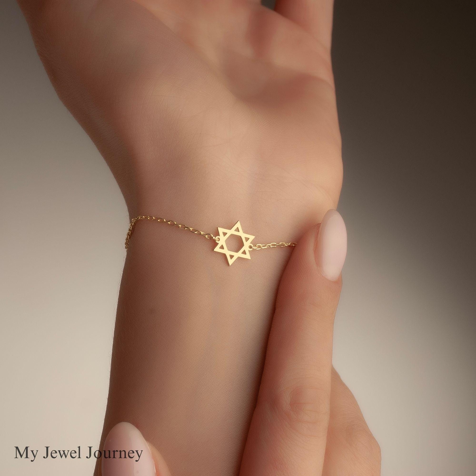 Tiny 14K Gold Star of David Bracelet, Magen David Bracelet, Dainty Religious Bracelet, Jewish Magen Star Charm