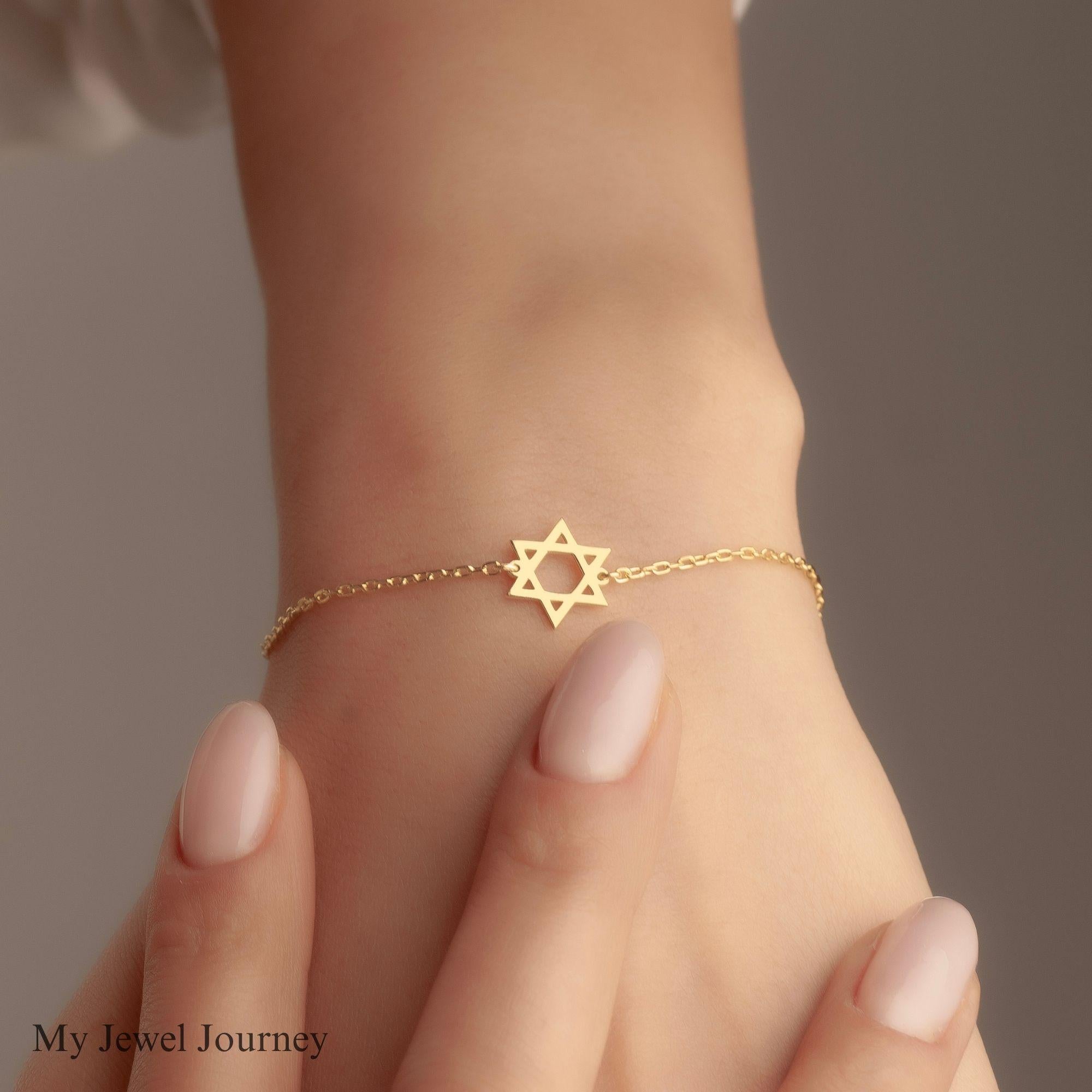 Tiny 14K Gold Star of David Bracelet, Magen David Bracelet, Dainty Religious Bracelet, Jewish Magen Star Charm