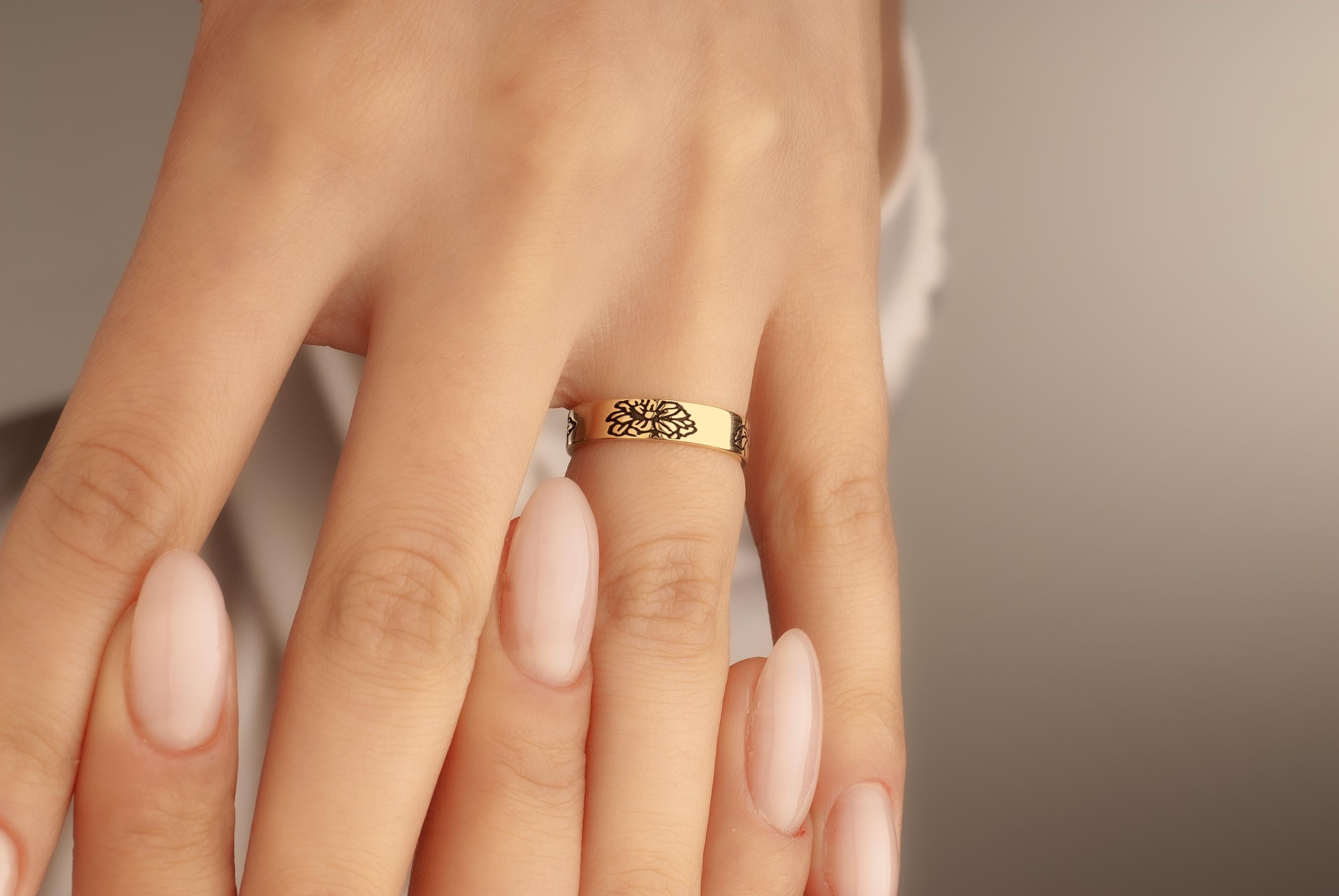 14K Gold Birthflower Ring, Personalized Family Flowers Ring, Birth Flower Ring, Personalized Floral Bouquet Ring, Mom/Grandma Gift