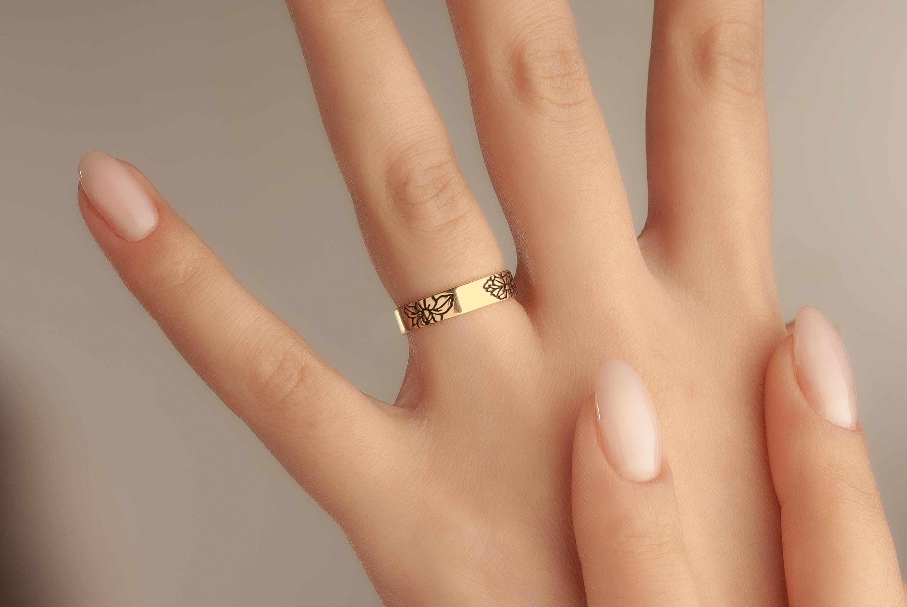 14K Gold Birthflower Ring, Personalized Family Flowers Ring, Birth Flower Ring, Personalized Floral Bouquet Ring, Mom/Grandma Gift