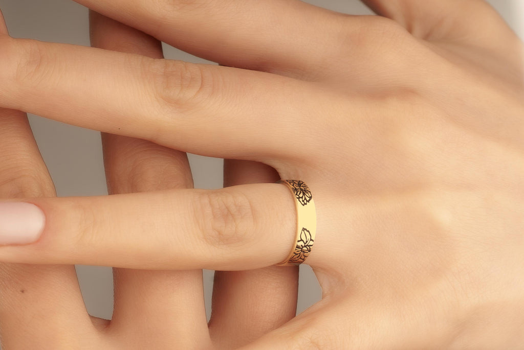14K Gold Birthflower Ring, Personalized Family Flowers Ring, Birth Flower Ring, Personalized Floral Bouquet Ring, Mom/Grandma Gift