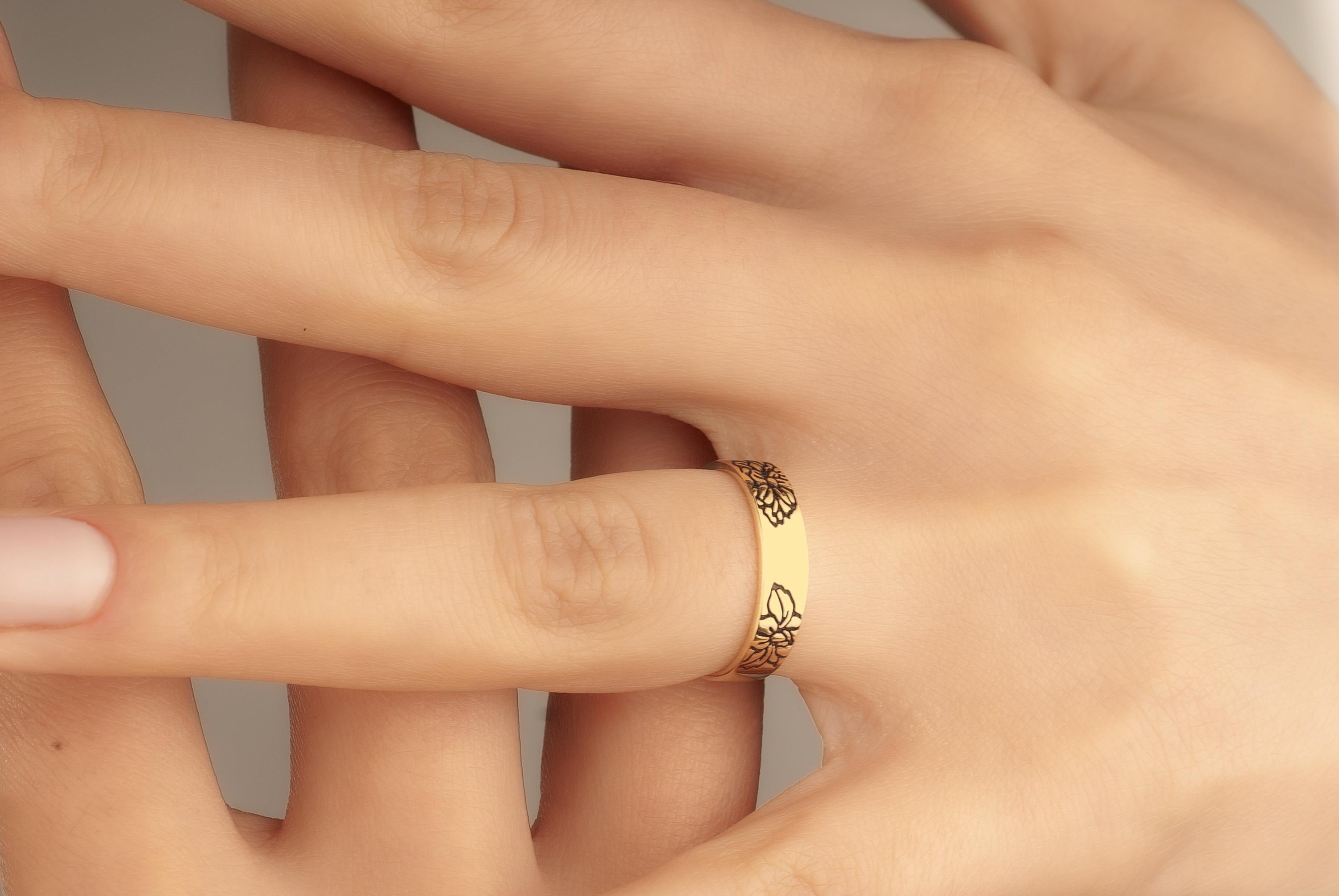 14K Gold Birthflower Ring, Personalized Family Flowers Ring, Birth Flower Ring, Personalized Floral Bouquet Ring, Mom/Grandma Gift