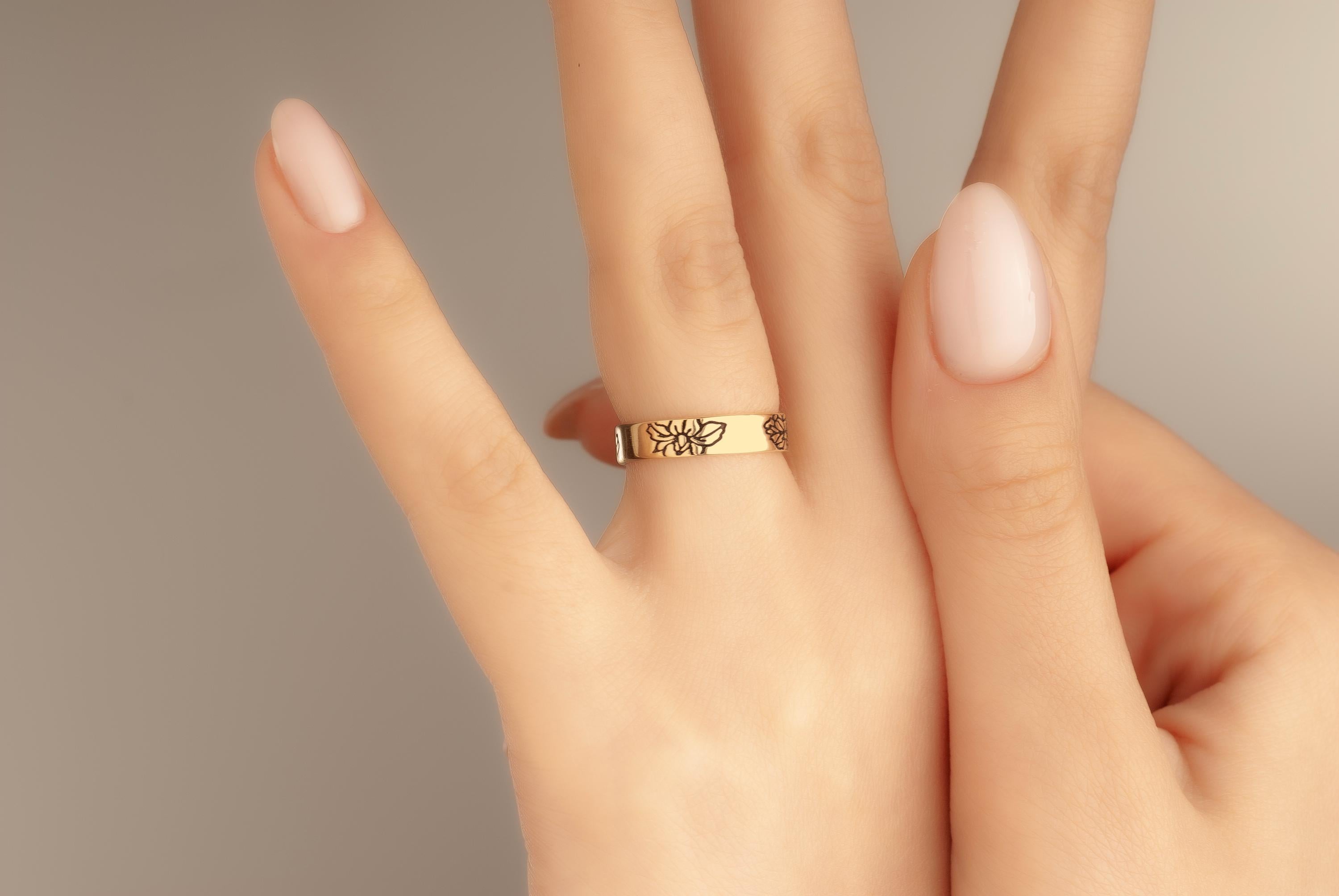 14K Gold Birthflower Ring, Personalized Family Flowers Ring, Birth Flower Ring, Personalized Floral Bouquet Ring, Mom/Grandma Gift