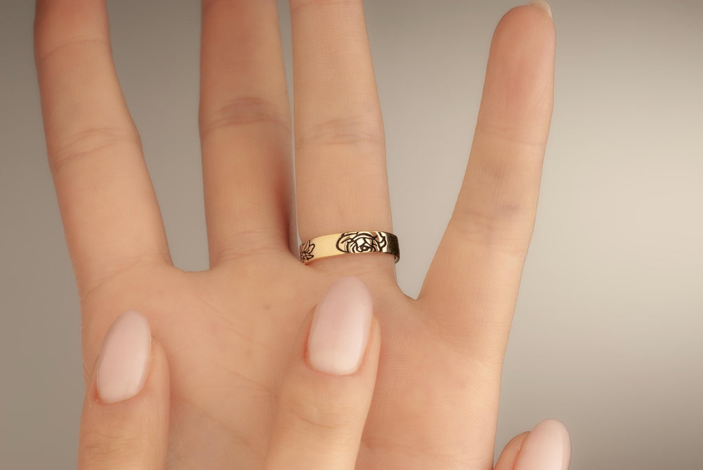 14K Gold Birthflower Ring, Personalized Family Flowers Ring, Birth Flower Ring, Personalized Floral Bouquet Ring, Mom/Grandma Gift