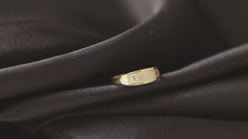 Solid 14K Gold Personalized Embossed Name Ring – Custom Engraved Band