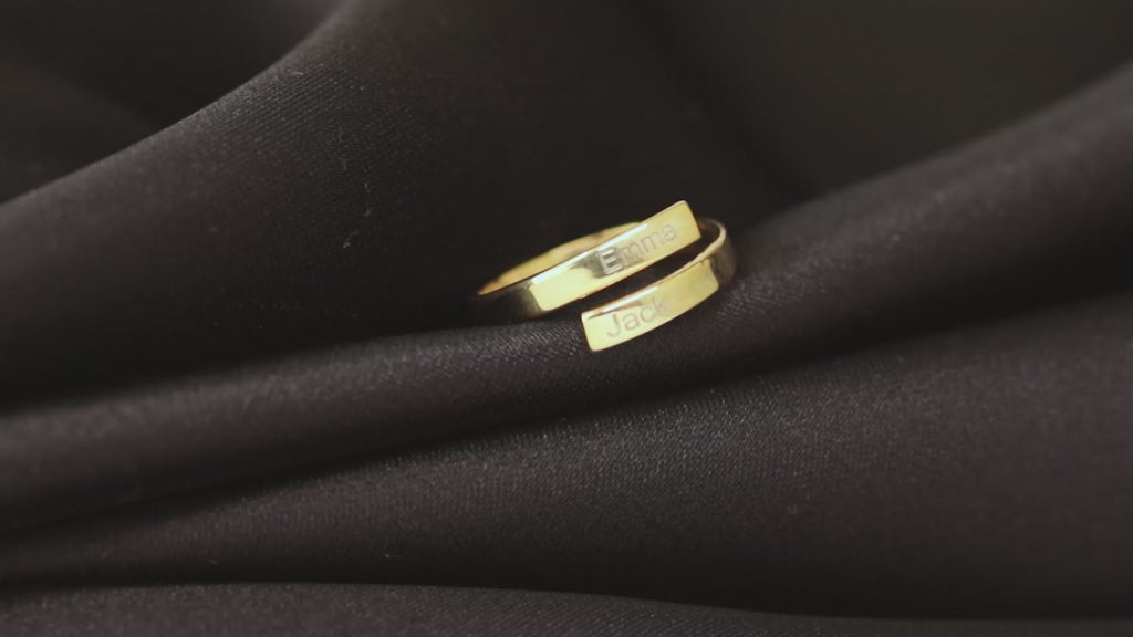 Custom double name ring engraved with Emma and Jack