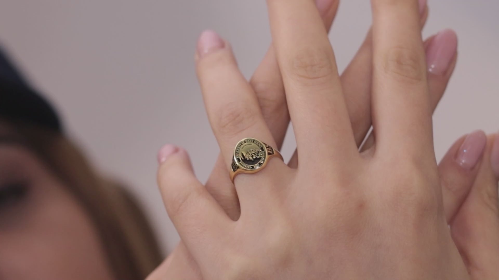 Custom school emblem class ring in solid 14K gold