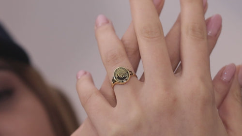 Custom school emblem class ring in solid 14K gold