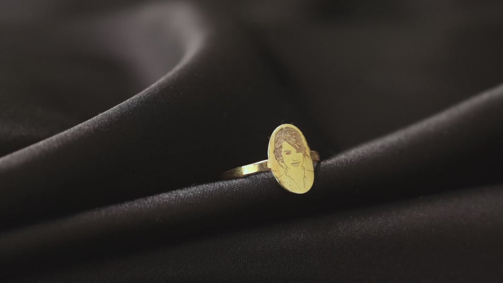 Personalized photo engraved ring worn on hand