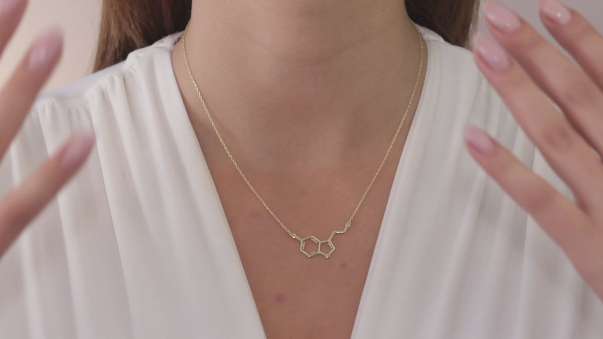 14K Gold Serotonin Molecule Necklace – Dainty Science Jewelry