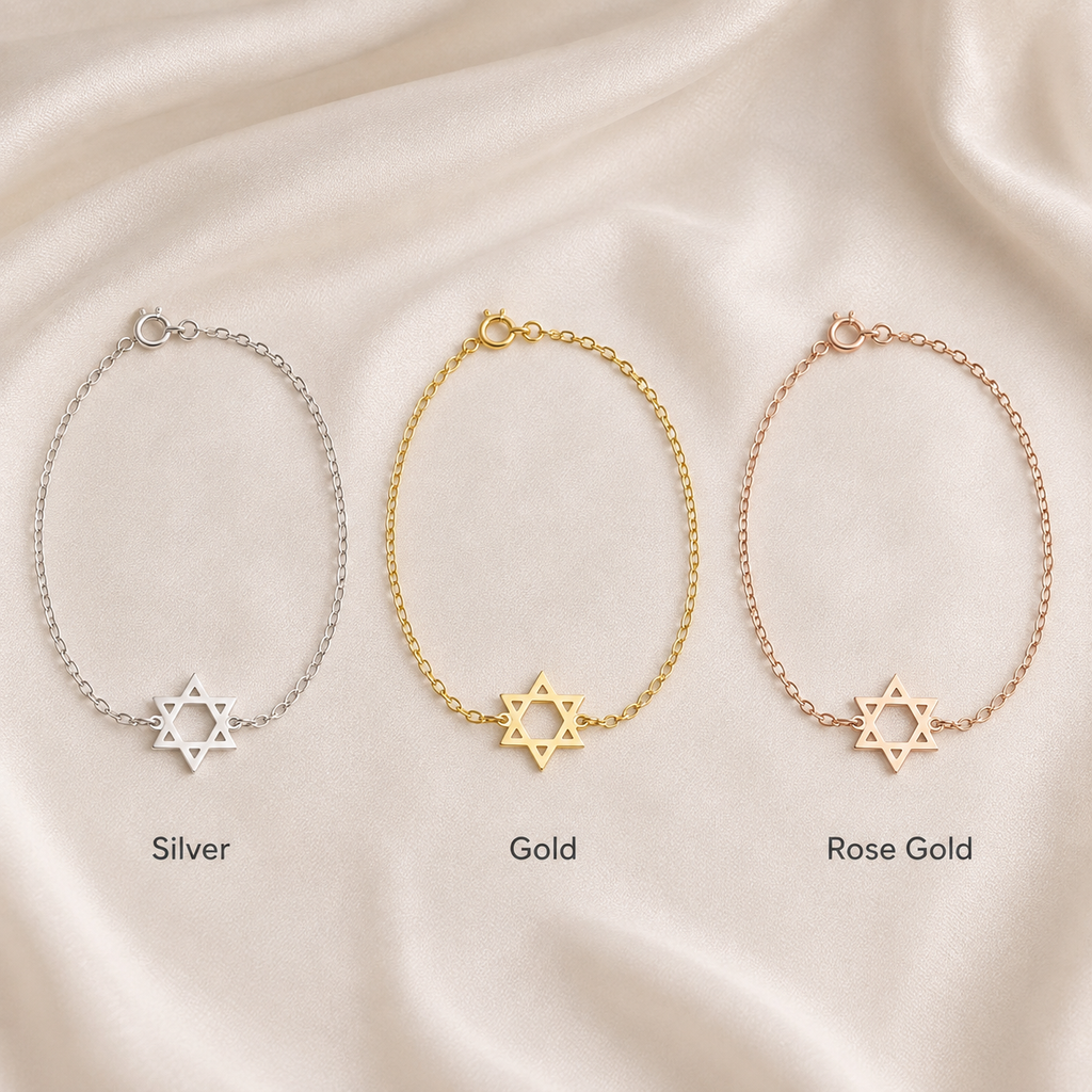 Star of David bracelet in gold silver and rose gold colors