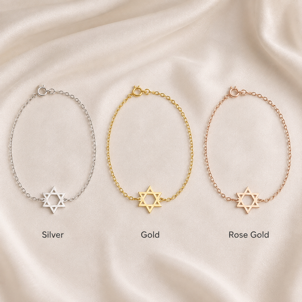 Star of David bracelet in gold silver and rose gold colors