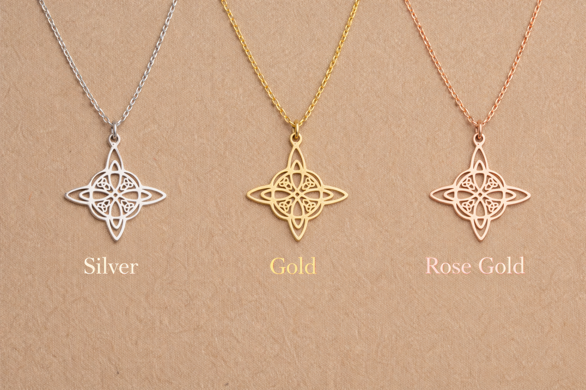 Celtic knot necklace in rose gold, White gold