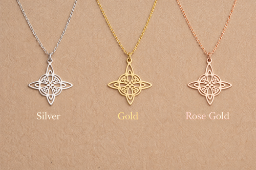 Celtic knot necklace in rose gold, White gold
